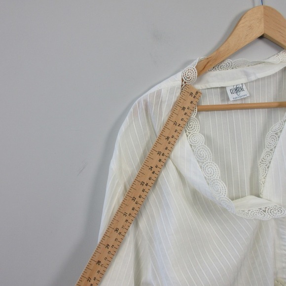 Celestine Pajama Set Women White Striped 100% Cotton Lace Trim Lounge Vtg 252 - Picture 10 of 16